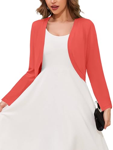 Image of Heymoments Women's Long Sleeve Thin Kintted Shrugs Sweaters Lightweight Cropped Tops Open Front Cardigan for Dress