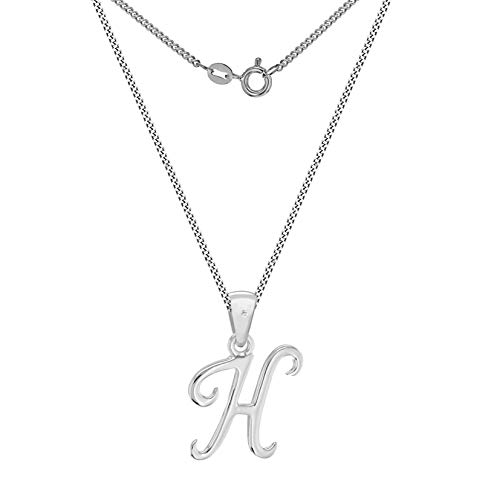 Image of Tuscany Silver Women's Sterling Silver Rhodium Plated Diamond Initial 'H Pendant on Curb Chain of 46cm/18