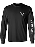 U.S. Air Force Grey Sleeve Print Adult Long Sleeve T-Shirt in Black - Large