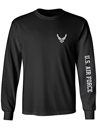 U.S. Air Force Grey Sleeve Print Adult Long Sleeve T-Shirt in Black - Large