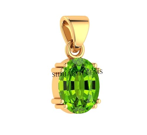 Image of Sidharth Gems Certified 8.25 Ratti Deluxe Quality Natural Peridot Stone Gold Plated Pendant /Locket 100% Gemstone by Lab Certified(Top AAA+) Quality