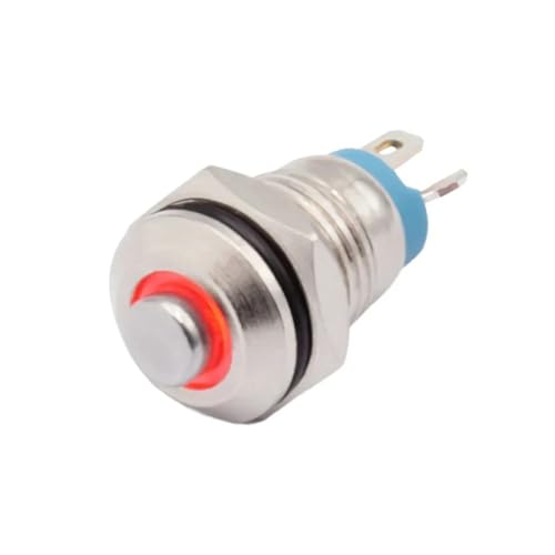Interruptor pulsador de 8mm metálico momentáneo 1NO con LED rojo de 12-24V