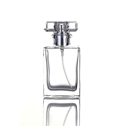 30ML Glass Refillable Perfume Bottle, Portable Square Cologne Empty Atomizer Bottle for Travel (Transparent)