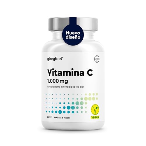 gloryfeel® Vitamina C 1000mg   Suministro para 7 Meses   Solo 1 Tableta al Día   Para el Sistema Inmunológico   Reduce el cansancio y la fatiga   100% Pura, Vegano y sin aditivos
