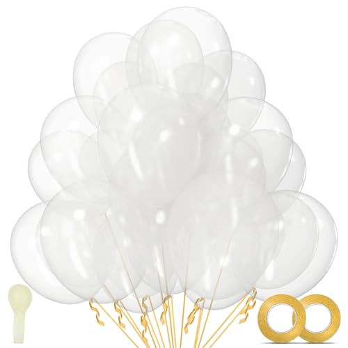 110pcs Clear Balloons Clear Latex Balloons 12 inch Transparent Balloon for Birthday Party Baby Shower Wedding(with 2 Ribbons)