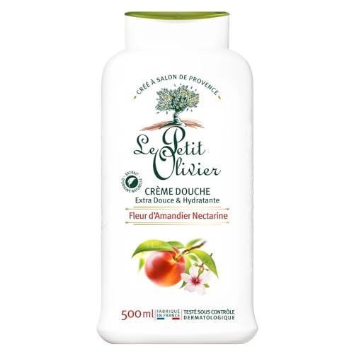 LE PETIT OLIVIER - Crème Douche Extra Douce & Hydratante - Fleur d'Amandier Nectarine - PH Neutre Pour la Peau - Sans Savon, Sans Colorant - Fabriqué en...