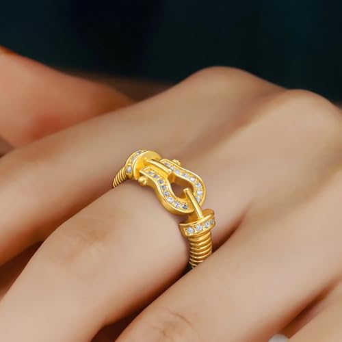Waimore Saddle Ring, Horseshoe Design, Sparkling Cubic Zirconia Adjustable Nickel-Free Elegant Jewelry for Anniversary Daily Wear and Statement4