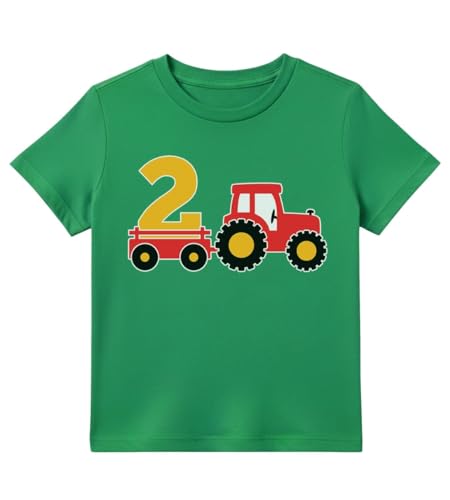 Tstars Farm Tractor 2nd Birthday Shirt for Toddler Boys or Girls - Gift Tee for 2 Year Old - Kids Bday Party Outfit 2T Green