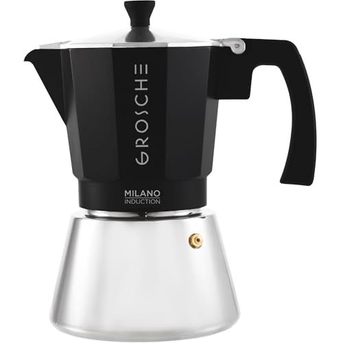 Image of GROSCHE Milano Induction Stovetop Espresso Maker Moka Pot for Greca, Induction, Electric & Gas Stoves, Dishwasher Safe Stovetop Espresso Maker | 9 Espresso Cup, Black