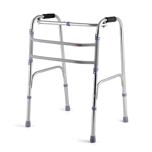 Alain Care Adult Walker Stand Assist Walker Foldable Walking Frame Mobility Aid Armrest Crutch Transit Chair for Elderly Adults Seniors Handicap Disabled (STAINLESS STEEL)