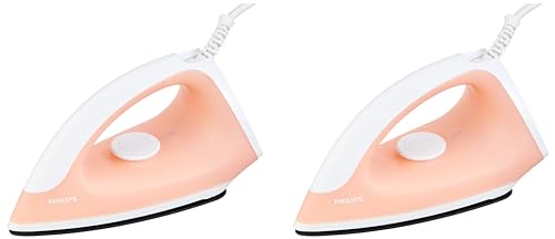 Philips GC097/50 750-Watt Dry Iron (World no. 1 Ironing Brand), Light & Easy to Use, Powerful 750 Watt Heat up with a comforable wide grip, Black Non Stick Soleplate (Peach) (Pack of 2)