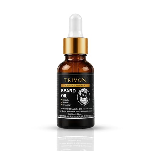 Image of Trivon Professional Beard Oil with Almond Oil, Jojoba Oil & Tea Tree, Smooth, Nourish, Strengthen, 30ml