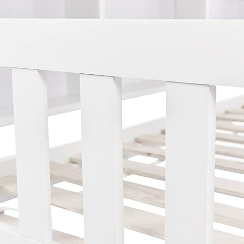 Miniatura 6 de Cama Infantil En Forma De Casa Con Chimenea, 90 X 200 Cm, Cama De Madera De Pino Blanca 2 Cajones Estanterías