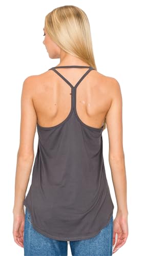 KNIT RIOT Women’s Sleeveless Tank Top – Strappy Y Back Soft Casual Yoga Active Athletic Workout Running Muscle T Shirts KR173 Charcoal M