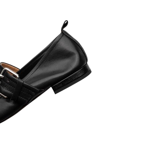TinaCus Women's Genuine Leather Soft Square Toe Buckle Mary Jane Flats Shoes4