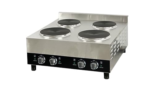 Commercial Electric Hot Plate, 4 Burner, 5600W, Heavy Duty Stainless Steel, 9-Inch Cast Iron Burners, Individual Controls FG-04A ETL