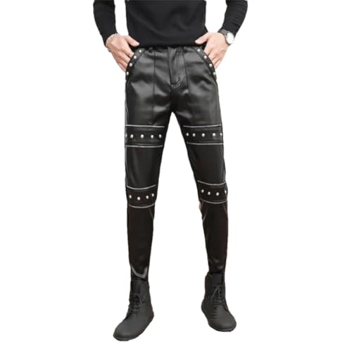 Men's Faux Leather Skinny Biker Pants Slim Fit Stage Club Motorcycle Trousers