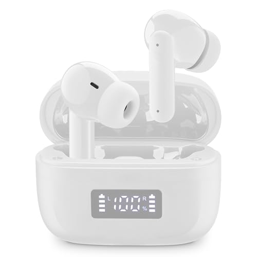 cellularline Tone - Auriculares TWS Bluetooth In-Ear con ENC (Environmental Noise Cancelling), 4 micrófonos, Pantalla LED, Total Play Time 20 Horas, Blanco