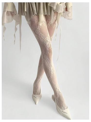 Women's Floral Lace Fishnet Tights Kawaii Y2K See Through Stockings Leggings2
