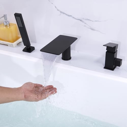 Grifería para bañera de montaje en cubierta GUOYINDONG con ducha de mano y acabado en negro mate miniatura 2