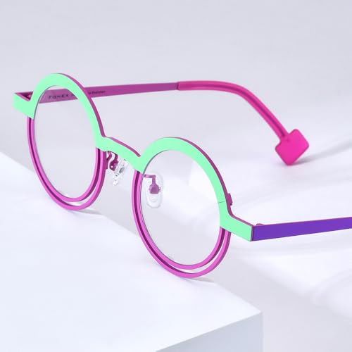 Image of FONEX Colorful Pure Titanium Glasses Frame Women Retro Round Eyeglasses