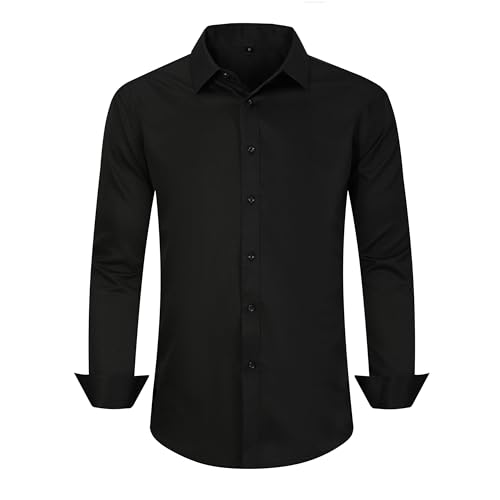 Men's Dress Shirts for Business Casual - Long Sleeve Button Down Shirts (Black Button)