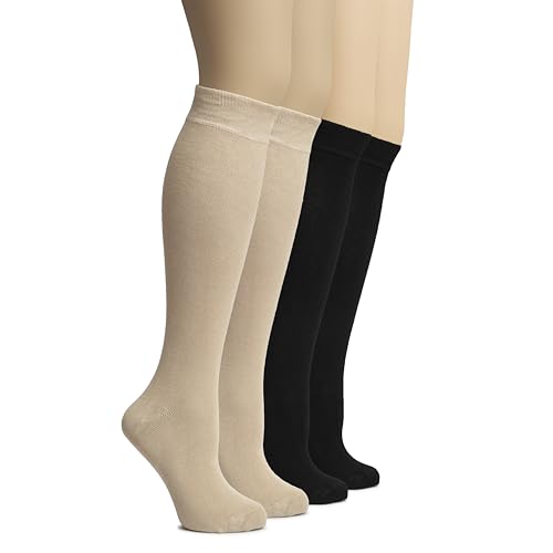 Image of Hugh Ugoli Women's Rayon Derived from Bamboo Knee High Socks Comfort Seam Long Dress Socks, Shoe Size 5-8 /8-11, 4 Pairs
