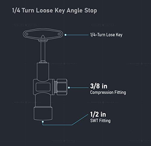 Image of Midline Valve 91212QS-OM-5 Water Supply Stop Valve with Quarter Turn Control Key; One Piece; Angle Shut-off for Toilet, Sink, Dishwasher; 1 /2 in. SWT x 3 /8 in. COMP; Chrome Plated Brass (5 Pack)