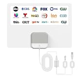 Indoor TV Antenna for Smart TV – Free Local Channels, No Monthly Fees, 65 Mile Long Range Reception, 4K 1080p, ATSC 3.0, Amplified Signal Booster, 16ft Coaxial Cable, Easy Window & Wall Setup