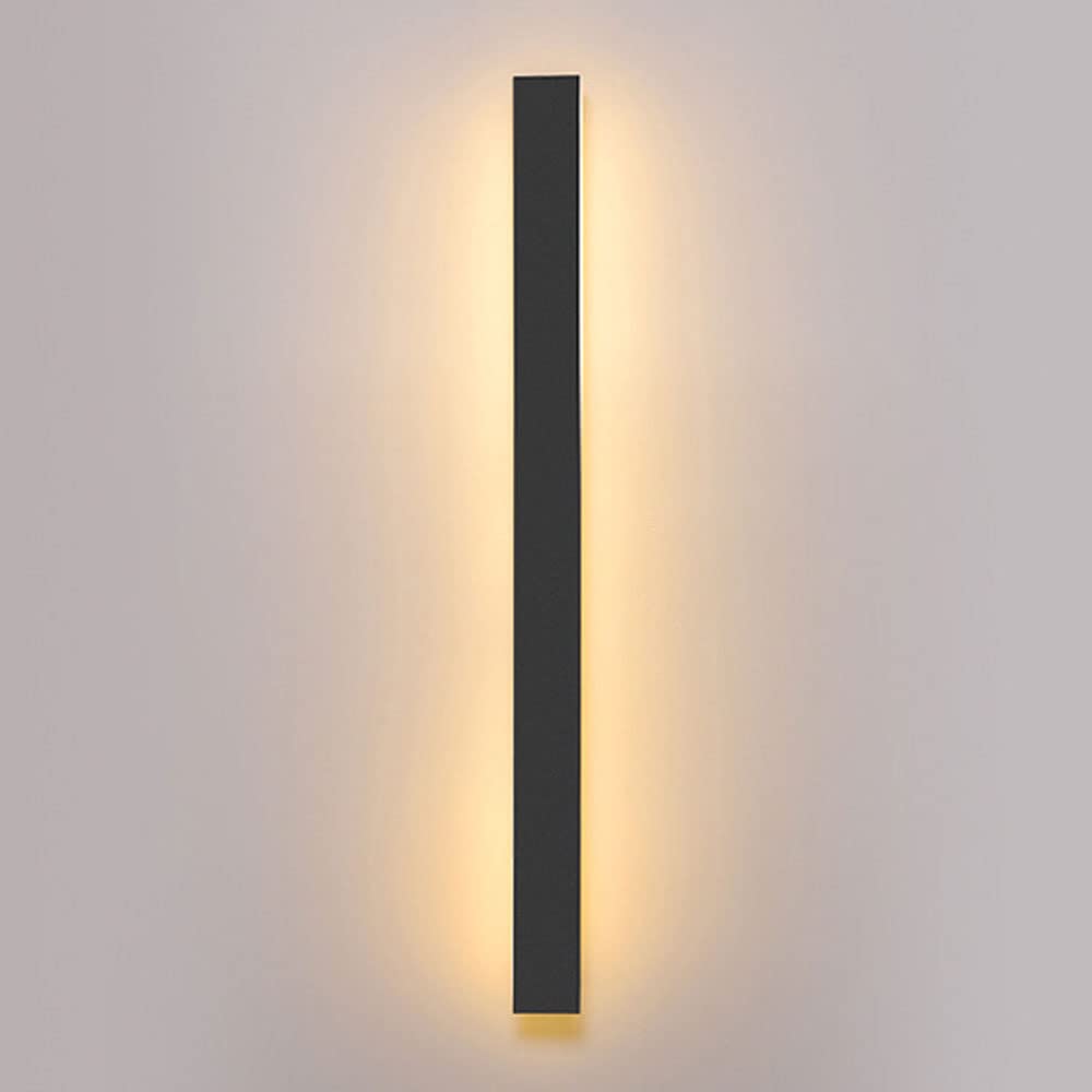 HELCEKOU LED Outdoor Black Finish Rectangular Wall Sconce IP65 Waterproof Light Fixture for Porch Living Room Exterior Pool Side Creative Linear Long Lamp