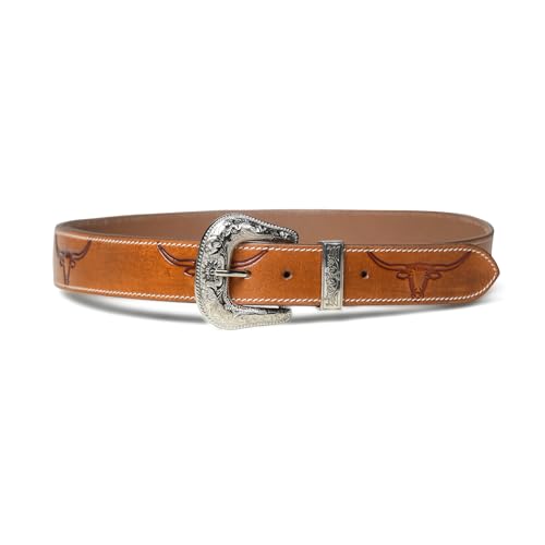 Image of Handcrafted Engraved Design Leather Belt with Embossed Buckle by N Z Overseas