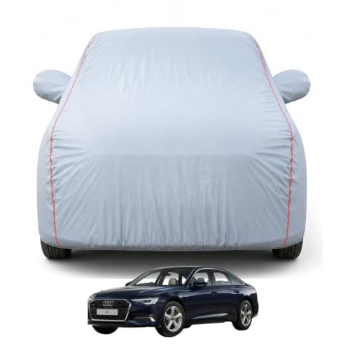 Image of Premium Car Cover for Audi A6 Model | Waterproof, UV & Dust Protection | Mirror & Antenna Pocket | Triple Stitched, Soft Inner Lining, Belt & Buckle (Dark Grey)