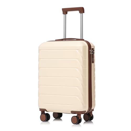 Image of 20 Inch ABS Hard Shell Travel Checked Luggage With Combination Lock, Beige