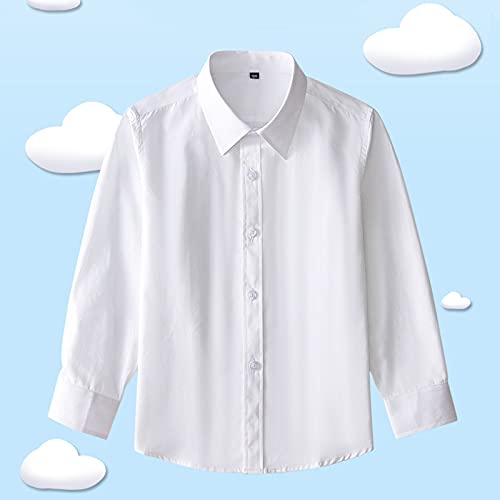 Kids Long Sleeve Solid White Dress Shirt Boys Girls Cotton Knit Fall Formal Tops Button Blouse Wear for Boys Girls3