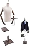 Torso de maniquí Masculino,Cuerpo de maniquí con Forma de Vestido con Estante for Pantalones Desmontable,Soporte for Zapatos y Brazo Flexible de Madera Maciza,Ajustable 53,15 a 70,87 Pulgadas(White)