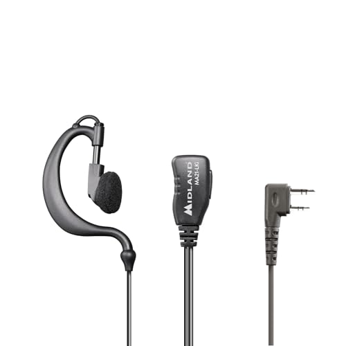 Midland- Micrófono MA21-LKi con Auricular para Walkie Talkie, Conector Kenwood 2 Pines, Conectividad por Cable, Auriculares Supraaurales Airsoft y Seguridad Compatible con G10, G11, G13, CT590S, BR180