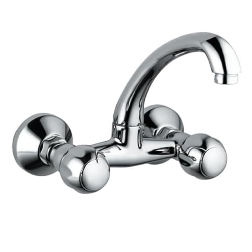 Image of Jaquar Wall Mounted Sink Mixer with Swinging Spout, Connecting Legs & Wall Flanges, Stylish & Durable Faucet for Kitchen & Bathroom, Sliver, Chrome Finish