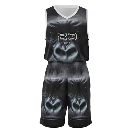 FLildon Gorilla Black Boys Basketball Jersey Set Tank Top Shorts Tracksuit Sport Training Suit for Kids