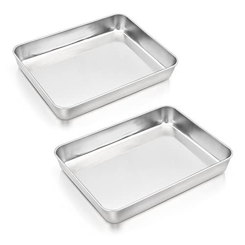 Baking Pans Set of 2, E-far 12.4â€ x 9.6â€ x 2â€ Stainless Steel Rectangular Cake Pans, Baking Sheet Pan for Lasagna Brownies Casseroles, Non-toxic & Healthy, Dishwasher Safe