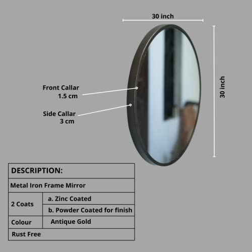Image of Quality Glass Metal Frame Round Wall Mirror Royal Mirror Home Decorative Mirror Modern Mirror Living Room Mirror Wall Mirror Bathroom Mirror Size 30x30 inches Color Golden MF 51