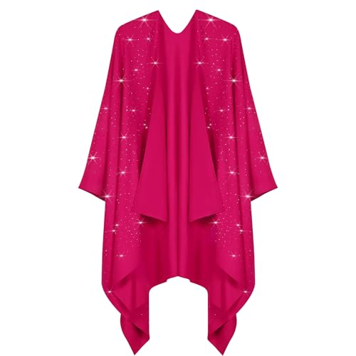 Image of Womens Rhinestones Open Front Poncho Shawl Wrap Cape Ruana Travel Blanket Cardigan