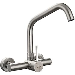 Monomando Fregadero Pared 11 Cm Ibergrif M16303, Griferia de Cocina de Pared, Grifo para Fregadero Monomando, Acero Inoxidable Cepillado