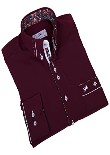 Luxus Designer Hemd in Weinrot, HK Mandel Extravagante und Exklusive Hemden für den Mann mit Stil. Tragbar zu jedem Anlass Größe XXL Cover