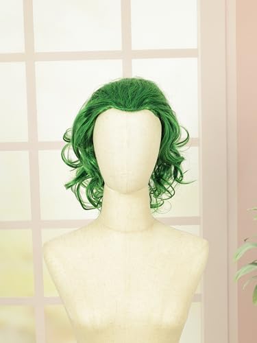 Image of Creamily Men's Short Curly Green Wig - Natural Fluffy Synthetic Hair for Men, Layered Style, Perfect for Cosplay, Costume, Halloween, Anime