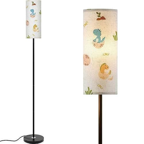 Modern Little Dragon seamless baby cute Dinosaur hatched from an egg Kids for Floor lamp Minimalist Standing Lamps Metal Pole Lamp Tall Lamps With Linen Shade Foot Switch for Living Room Bedroom