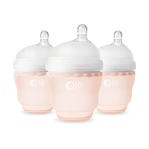 Image of Olababy Gentle Silicone Baby Bottle, Anti-Colic, BPA Free, Easy to Clean and Wide Neck Baby Bottles Best for Breast Feeding Babies 3 Piece Set (4 Ounce 3PK, Coral)