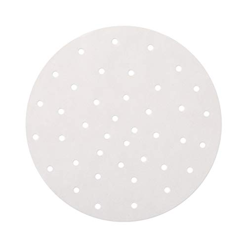 GWHOLE 100 Pezzi Pergamena Rotonda Carta Pergamena Anti-Aderente Foglio Perforato per Friggitrice ad Aria Cottura a Vapore, 23CM
