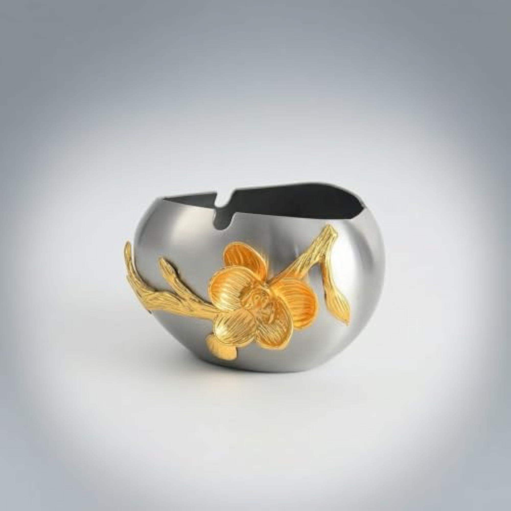 Stainless Steel Decorative Vessel with Flower Accent