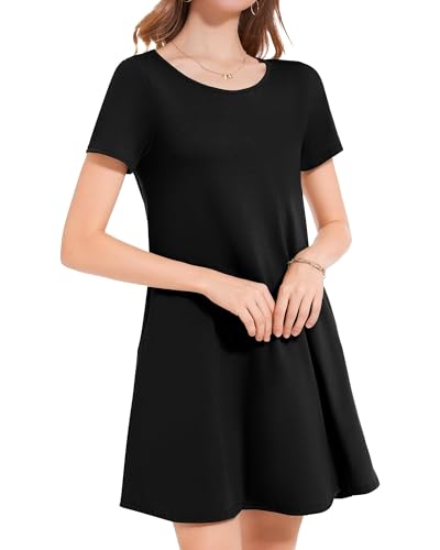 Image of Womens Summer Dresses Beach Casual Loose Tshirt Floral Short Sleeve Flowy Pockets Sundresses 2026