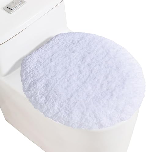 Image of Microfiber Toilet Lid Cover, 17.5 inchx15 inch Fits Round Oblong and Elongated | Toilet Seat Covers for Bathroom, Machine Washable, Decorative Fuzzy fur Look Round Toilet Seat Cover Extra Soft Absorbent